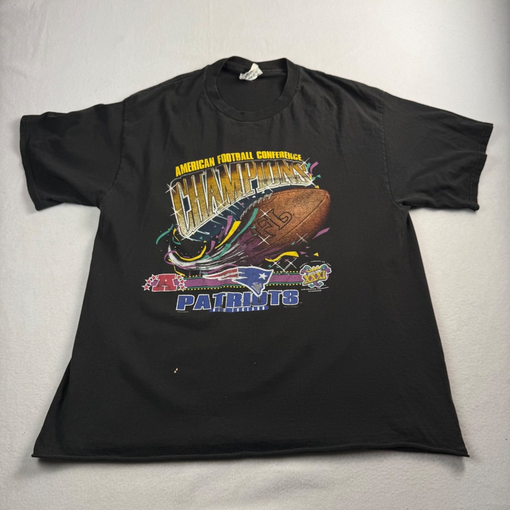 Vintage Lee Sport New England Patriots 1996 AFC‎ Champions T-Shirt Black 2XL